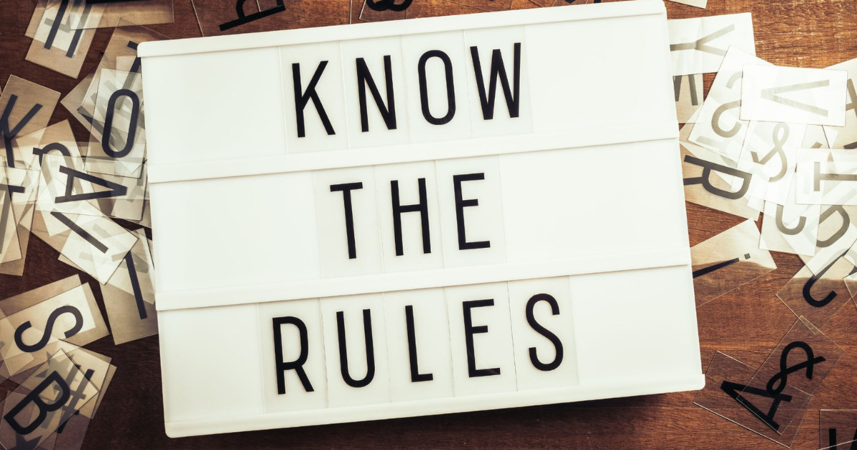 Sign with replaceable lettering telling you to "Know the Rules"