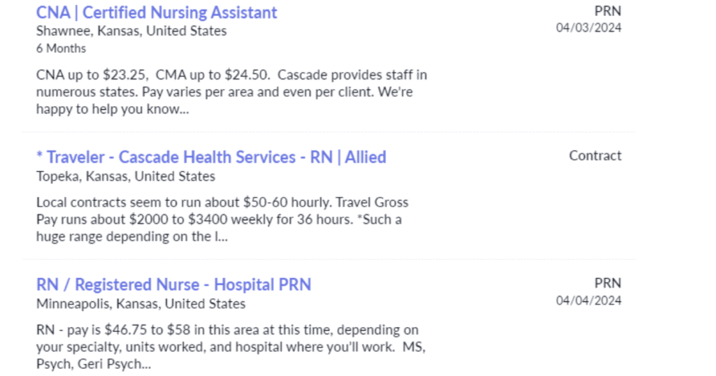 job postings from a nurse job board