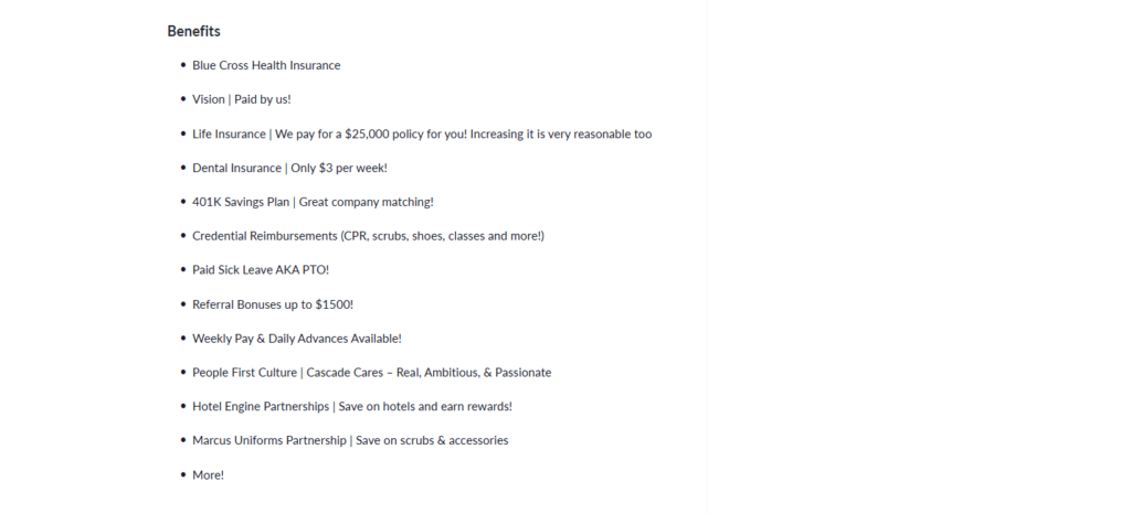 PRN job posting where full-time PRN nurses get benefits