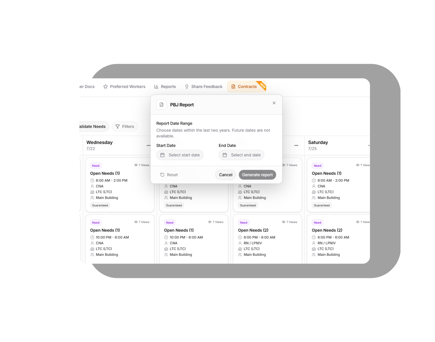 a prn staffing pbj report from the cascade client portal